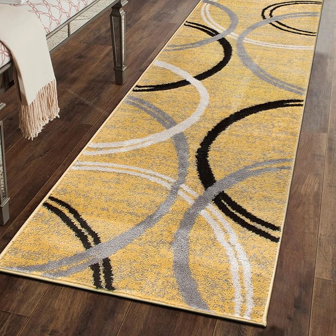 Rugshop Modern Wavy Circles Design Runner Rug 2' x 7'2" Yellow