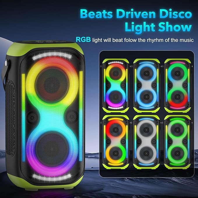 Bluetooth Speaker 160W Loud Wireless Boombox Portable Big Powerful Deep Bass Sound TWS Large Outdoor Home Party Speakers with Subwoofer LED Lights