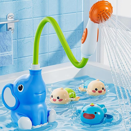 Baby Bath Shower Head Toys for Kids, Bath Toys for Infants with Elephant Water Pump for Kids 2-4, 3 Pack Wind-up Pool Toys for Kid, Bathtub Toys 18-24 Months Toddlers Boys Girls