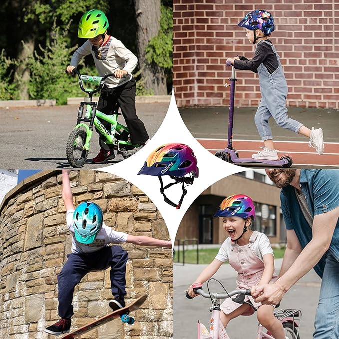 OnBros Kids Bike Helmet - Bike Helmets for 5-14 Boys or Girls with Visor, Children Bicycle Helmet for Skateboard Mountain Scooter Road Cycling, Lightweight and Adjustable 50-57CM