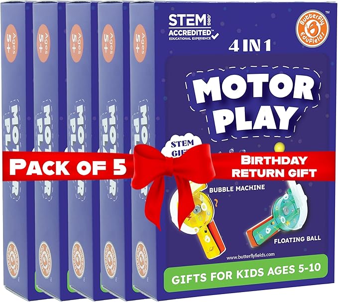 Butterfly EduFields 4in1 Motor Play Science Kit Pack of 5 | Best Birthday Return Gifts for Kids Ages 5 6 7 8 9 10 11 12 | STEM Toy | Reusable & Safe | Birthday Gift for Kids Ages 5+