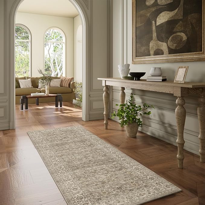 Washable Kitchen Rug Runners for Hallways: 2'6"x8' Bedroom Runner Rug Non Slip Low-Pile Stain Resistant Soft Indoor Floor Carpet Runner for Indoor Entryway Hallways Kitchen Laundry Room Farmhouse