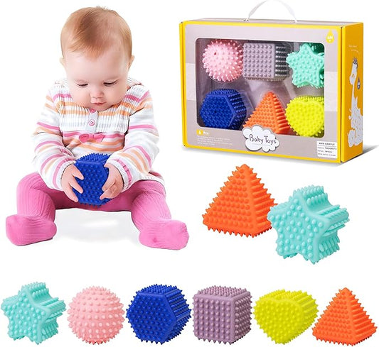 Baby Sensory Balls, Montessori Toys Soft Baby Balls 6 to 12 Months Textured Geometric Shapes for Babies' Sensory Development, Multicolor Bath Gifts Spiky Squeeze Ball for Infant Kids
