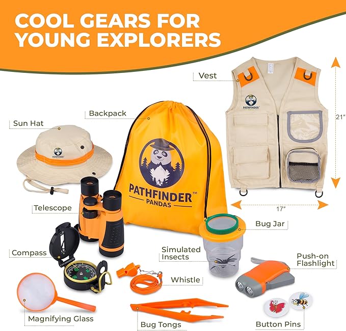 Kids Explorer Kit with Safari Vest & Hat for 3-12 Year Old Boys & Girls - Safari Costume Kids, Zoo Keeper, Paleontologist, Bug Kit & More - Giftable STEM Outdoor Explorer Kit for Kids + Bug Ebook