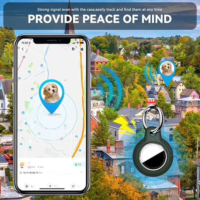 Upgrade Waterproof Airtags Holder with Apple Airtags Keychain, Hard PC Air Tag Case, Anti-Scratch & Shock Air tag Holder,Men's Women's Keyrings & Keychains, for Dog,Car Key,Luggage -Dark Green