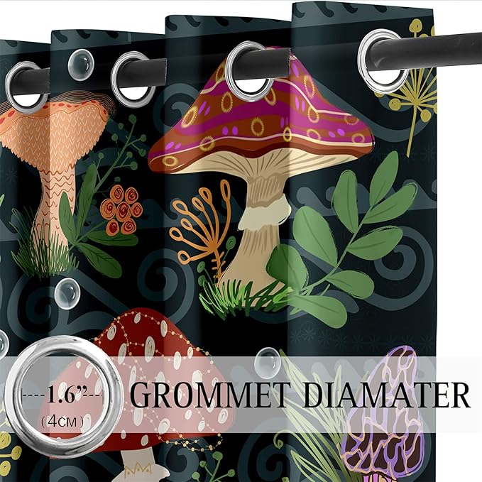 Mushrooms Curtain Panels for Kids Room 2Pcs, Green Cartoon Blackout Curtains 84 inch Length for Kids Bedroom Nursery Room Grommet Top Thermal Insulated Curtains, Dinosaur Print, 82" x 84"