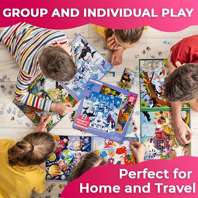 QUOKKA Magnetic Toddler Puzzles Ages 4-6 - 2x48 Travel Puzzles Games for Kids 3-5 Years Old - Activities Car Toy for Boys and Girls 2-4 yo - Polar & Jungle Animals Learning Magnet for Road Trip