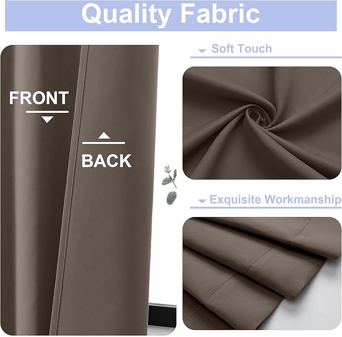 Simplebrand Ava Brown Blackout Curtains for Bedroom 63 Inch Length 2 Panels Set, Solid Thermal Insulated Energy Saving Rod Pocket Window Treatment Curtains Blackout Drapes, W40 x L63 Inch, Brown