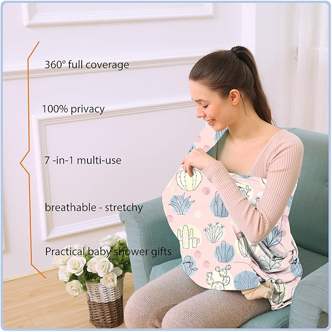 Car Seat Covers for Babies - Multi- use Nursing Carseat Canopy, Breastfeeding Covers, Baby Shower Gifts for Boys and Girls (Cactus)