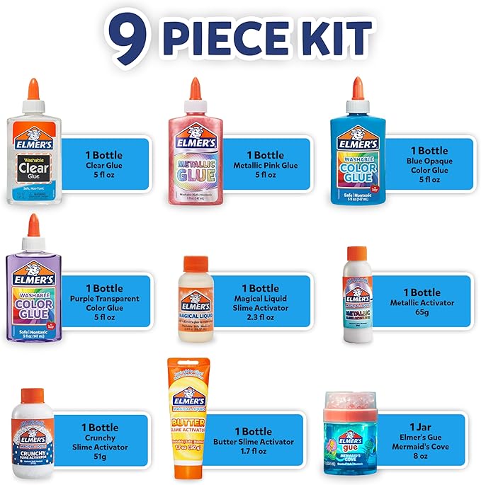 Elmer's Ocean Dive Slime Kit, Slime Supplies Include Liquid Glue, Activator, and Premade Slime, 9 Count