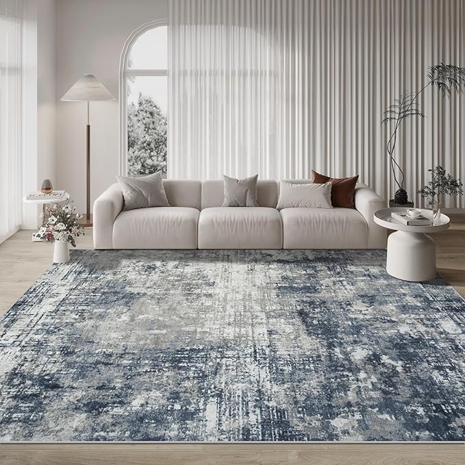 10x14 Area Rugs Large Living Room Rug Washable: Modern Abstract Rug Indoor Modern Carpet Non Slip for Dining Room Bedroom Nursery Home Office Blue/Grey