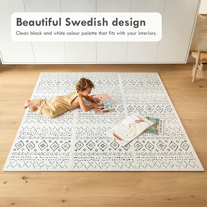 Lillefolk Baby Play Mat for Floor – 6x6ft Boho | Soft Non Toxic Premium EVA Foam Tiles for Tummy Time, Crawling & Playroom – Waterproof Interlocking Floor Mat for Babies & Toddlers (9 Tiles)