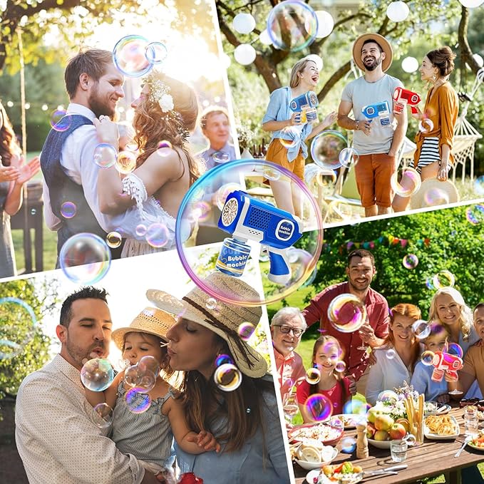 EagleStone 2 Bubble Guns Machine for Kids,8 Hole Light Up Bubble Maker with 4 Refill Solution and 10 Bubble Concentrate for Toddlers,Party Favors Birthday Fun Gifts for Girl Boy Outdoor Toy