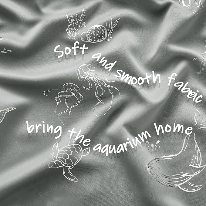 Vangao Kids Curtains for Boys Bedroom Kids Blackout Curtains 84 Inch Length Ocean Aquarium Nursery Drapes for Girls Bedroom Silver Sea Animals Print Thermal Insulated Drapes, Grey 2 Panels