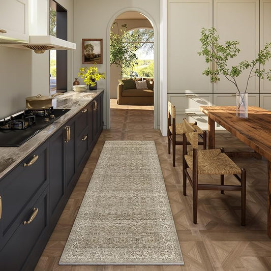 Machine Washable Kitchen Runner Rugs: 2'6"x8' Hallway Rug Stain Resistant Non Slip Low Pile Soft Carpet Runners for Hallways Indoor Entryway Kitchen Laundry Room Bedroom Bathroom Farmhouse