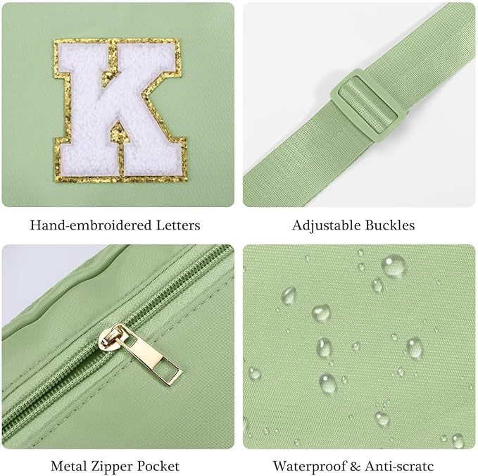 YOOLIFE Gifts for Girls Teen Girls Birthday Gifts - Personalized Gifts for Women, Gifts for Daughter Sister Friends, Green Initial Crossbody Bag Belt Bag A