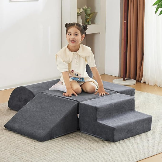 Jela Foam Blocks 6Pcs Soft Play Equipment Luxury Corduroy Fabric, Toddler Climbing Toys Indoor Soft Play for Toddlers