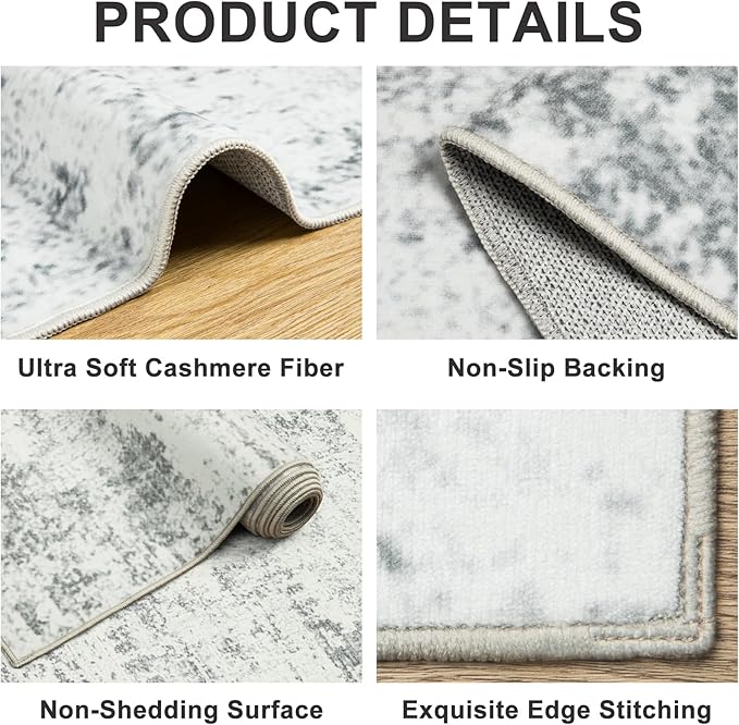 6x9 Area Rugs for Living Room - Washable Rug Modern Abstract Soft Large Neutral Non-Slip Carpet Indoor Floor Stain Resistant Thin Carpets for Bedroom Dining Room Farmhouse Nursery Home Office Grey