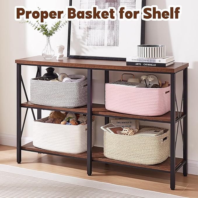 OIAHOMY Storage Basket for Shelves, Closet Cube Storage Bins Baskets for Clothes Blanket Towels, Baby Nursery, Toy Baskets Box, Woven Rope Basket, 15.75*11.81*7.09 IN, 2 Packs Grey