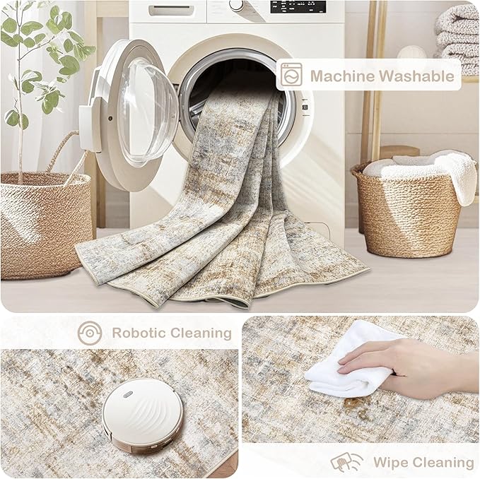 Area Rugs 5x7 Living Room: Washable Rug Modern Abstract Rugs Soft Non Slip Neutral Rug Stain Resistant Indoor Carpet for Bedroom Kitchen Dining Room Nursery Home Office Rugs(Blue Brown,5'x7')