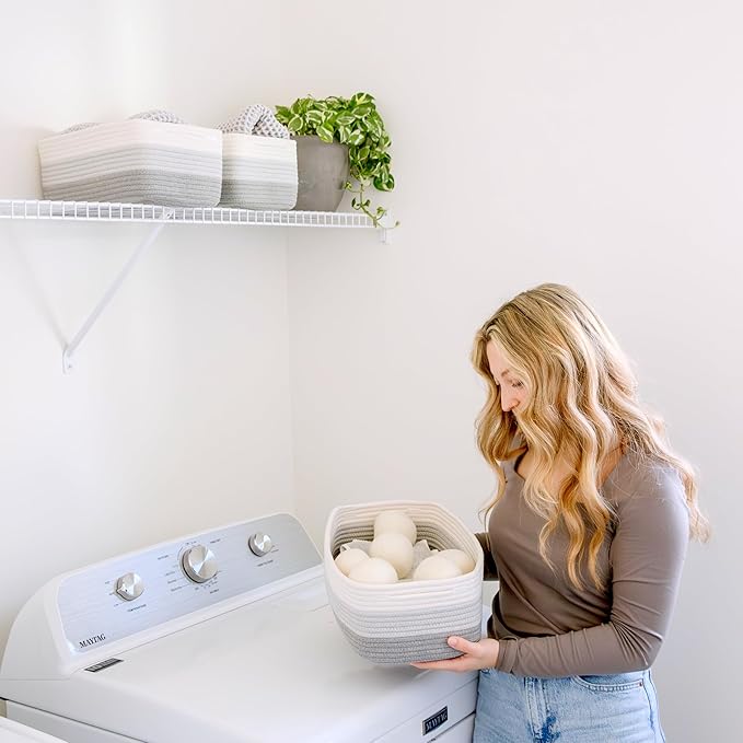 NaturalCozy 13.5”x8.5”x5.5” Rectangle Storage Baskets for Shelves 3 Pack | Cotton Rope Woven Small Baskets for Organizing | Small Storage Bins for Nursery, Bathroom, Closet, Shelf, Decorative