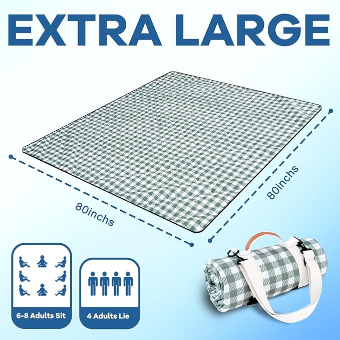 Genovega Waterproof Picnic Blanket Beach Outdoor Camping Mat Extra Large Foldable Cute Big Travel Essential Accessories Gift Park Patio Lawn Garden Grass Ground PlayMusic Festival Concert Must Have