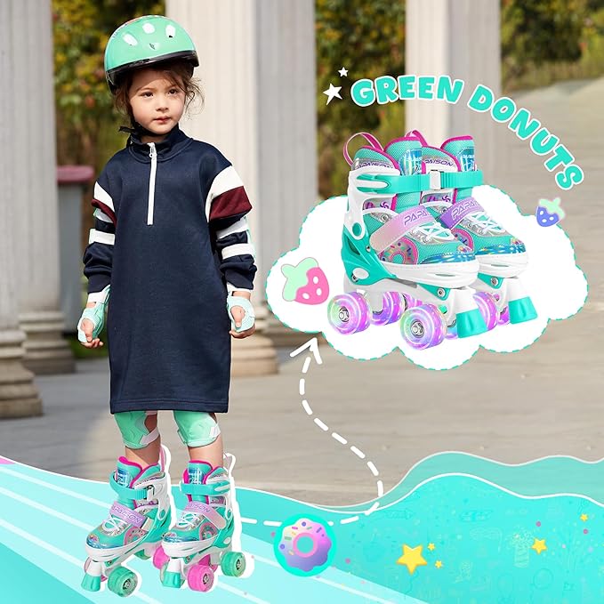 PAPAISON Adjustable Roller Skates for Girls Illuminating Wheels, Kids Toddler Rollerskates Ages 4-6 5-8 8-12