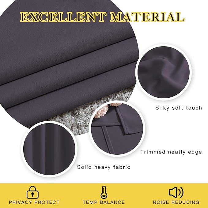 NICETOWN Blackout Room Divider Curtains 118 inches Long, Grommet Thermal Window Treatments Sound Reducing Drapes for Sliding Glass Door, Greyish Purple, W66 x L118, 2 Pieces