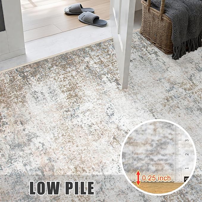 9x12 Area Rug Living Room Rug: Washable Modern Abstract Soft Thin Rug Indoor Floor No Slip Stain Resistant Carpet for Bedroom Dining Room Farmhouse Nursery Home Office - Brown Grey