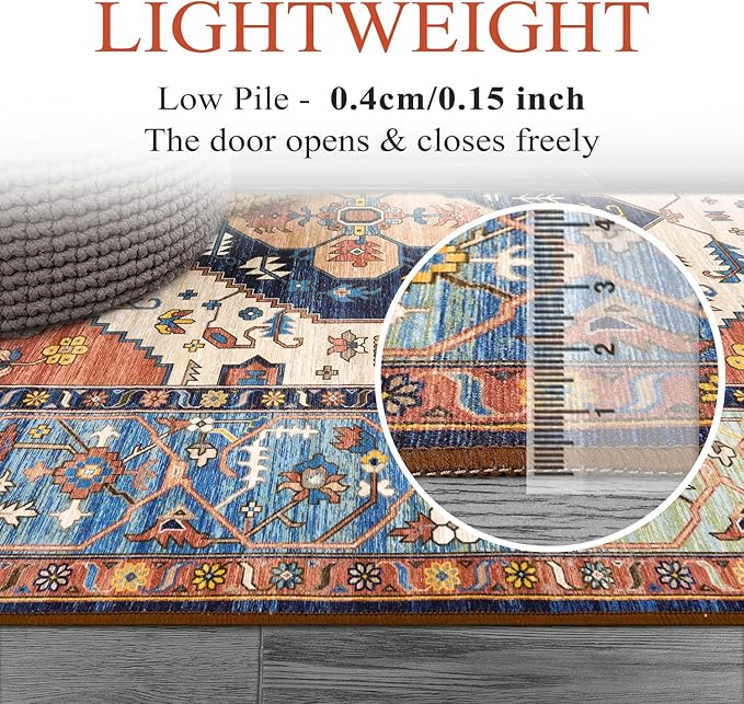 Lahome Ultra-Thin Round Rugs - 6ft Washable Round Area Rugs for Living Room Non-Slip Throw Circle Rugs for Bedroom Dining Room Rug, Non-Shedding Office Rug Oriental Round Carpet for Bedroom Kitchen