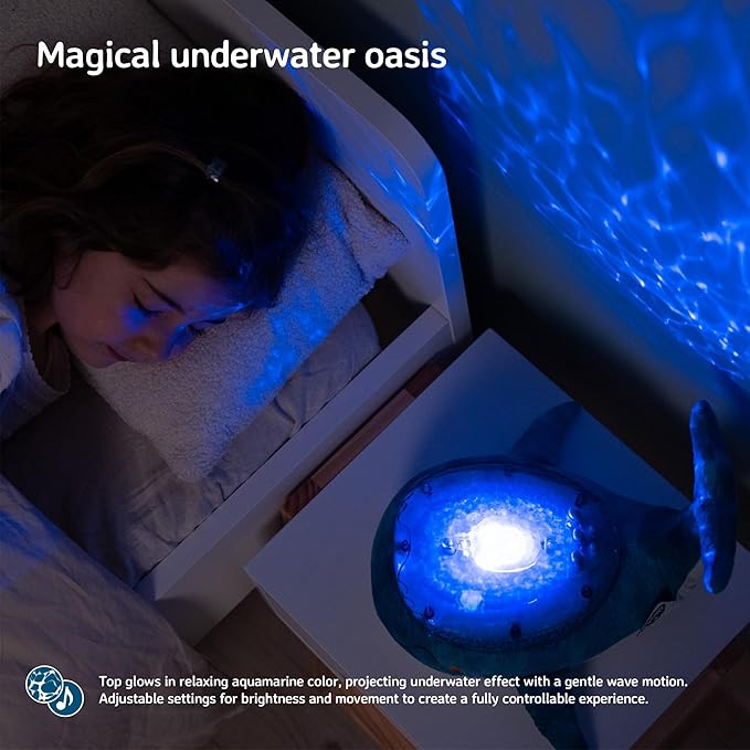 Cloud B Ocean Projector Nightlight with White Noise Soothing Sounds | Adjustable Settings and Auto-Shutoff | Tranquil Whale Family - Blue