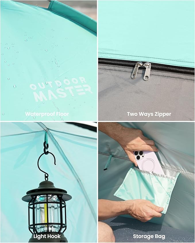 OutdoorMaster Beach Tent for 3/4 Person - Easy Setup Sun Shade Shelter, Portable Beach Shade Sun Canopy with UPF 50+ UV Protection, Removable Skylight Family Size