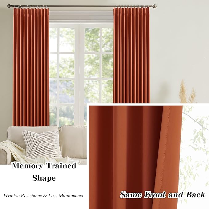 KEQIAOSUOCAI Antique Copper Burnt Orange Pinch Pleated Blackout Curtains for Bedroom 2 Panels Set, Fall Decor Boho 70s Window Drapes 84 Inches Long for Living Room W40 x L84