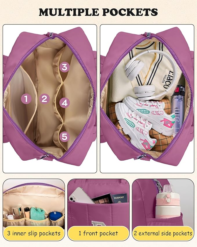 Duffle Bag with Initial, Spend The Night Bags for Women，Overnight Bag with Wet Pocket，Gift Set for Women-Lightweight Travel Bags Personalized Gym Tote with Makeup Pouch