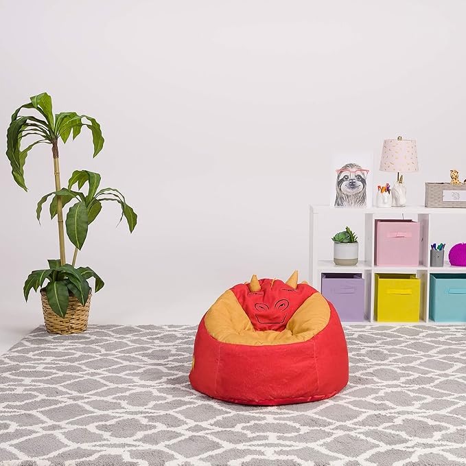 Posh Creations Cute Soft and Comfy Bean Bag Chair for Kids, Large, Animal - Red Dragon