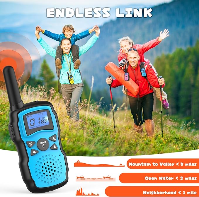 Wishouse Walkie Talkies for Kids Rechargeable 4 Pack,Walky Talky for Adults 2 Way Radio with 2 USB Chargers 12000mAh Battery,Camping Games Toy Birthday Halloween Xmas Gift for Children Family