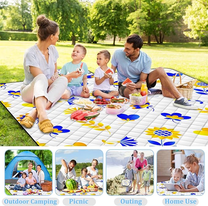 Poedist Extra Large Picnic Blanket Waterproof,80"x 80"Foldable Machine Washable Beach Blanket,Outdoor Blanket for 6-8 Adults,Suitable for Indoor Crawling,Park Beach,Camping,Hiking,Family Travel(Mini