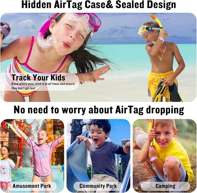 Waterproof AirTag Bracelet for Kids, Hidden Silicone Wristband for AirTag, GPS Tracker Case for Air Tag Holder Strap Band for Child Toddler, Secure Anti-Loss Protection(Purple)