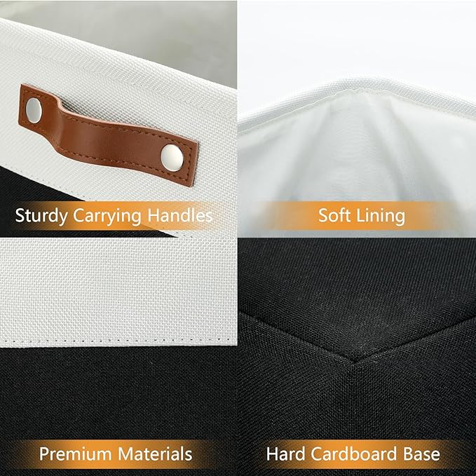 DULLEMELO Fabric Storage Baskets 3 Pack - 17x12x15 inch Large Foldable Fabric Organizer for Storage Decorative Storage Bins for Home,Closet(White&Black)