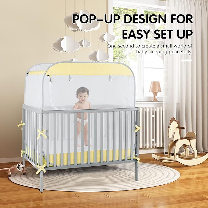 Porayhut Portable Baby Crib Net Safety Mesh Tent,Pop up Infant Mosquito Net, See Through Canopy Netting Cover for Baby&Toddler to Keep Baby from Climbing Out.