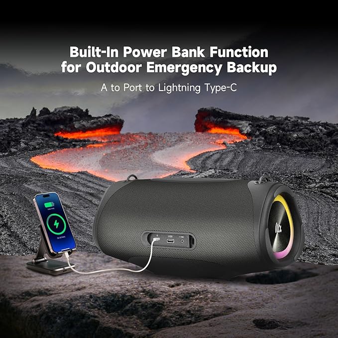 Portable Bluetooth Speaker,IPX7 Waterproof 80W Loud Stereo Sound Wireless Outdoor Speaker for Pool,Shower,Camping Bike Use,8H Playtime