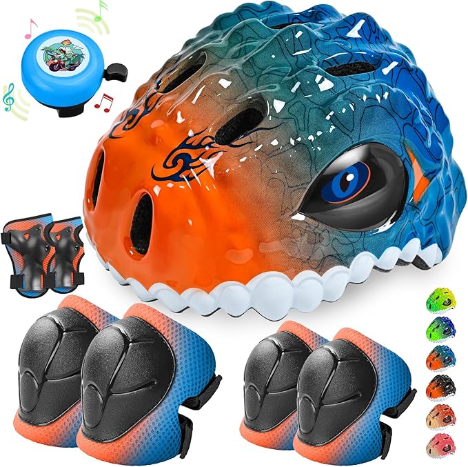 Toddler/Kids Bike Helmet Set for Boys Girls 3D Adjustable Kids Helmet Protective Gear Set Knee Elbow Wrist Pads and Multi-Sports Skateboard Scooter Cycling Roller Balance Bike