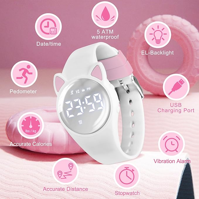 Kids Watches for Girls Boys Digital Sport Watch with Step Counter Pedometer Vibration Alarm Clock, No App Waterproof Fitness Tracker Kids Watch Boys Girls Teens Students Ages 5-16
