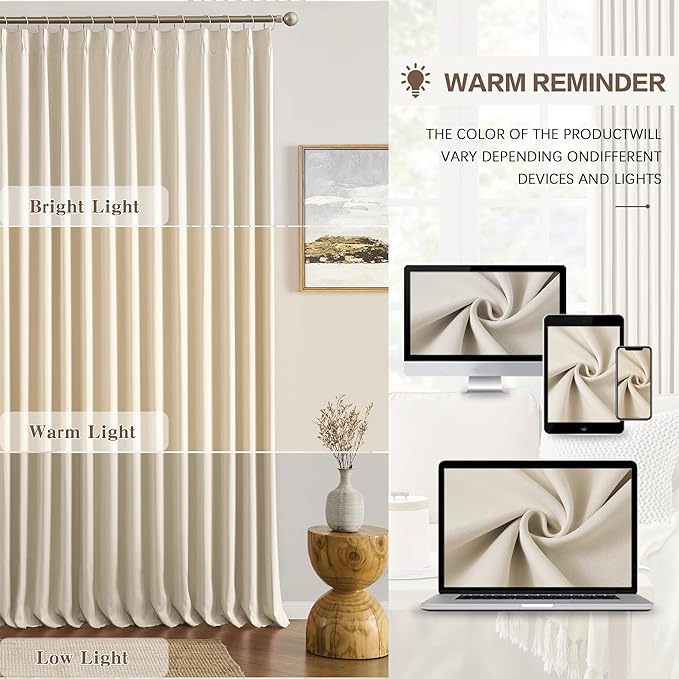 Cream Beige Room Darkening Privacy Curtains 84 Inches Long 72 Inch Wide Blackout Heavy Duty Curtains Patio Door Window Treatment Sound Reducing for Bedroom Living Room Home Office 72 x 84