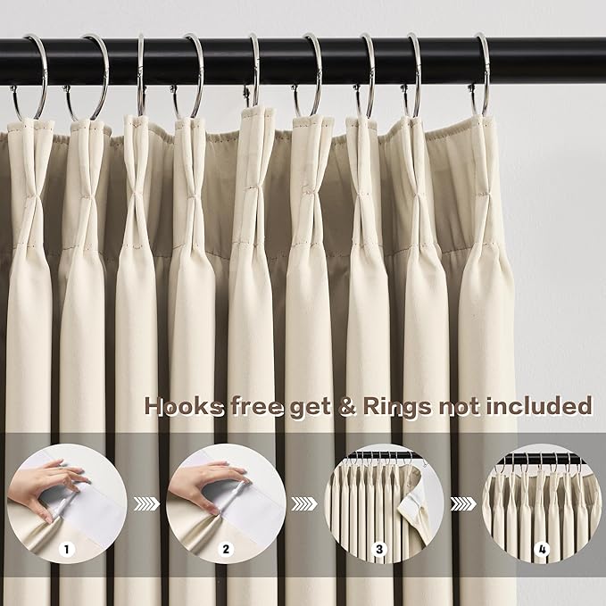 KEQIAOSUOCAI 104 Inch Long Pleated Curtains 2 Panels, Memory Trained Pinch Pleat Drapes with Hooks,Home Decor for Dining Bedroom, Privacy for 102-105 Inches Large Window,Cream Beige