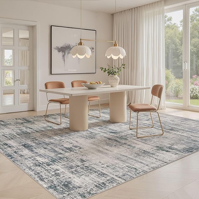 Area Rug for Living Room: 6x9 Washable Neutral Abstract Modern Soft Rugs Non Slip Indoor Floor Stain Resistant Large Carpet for Bedroom Dining Room Office Nursery - Gray