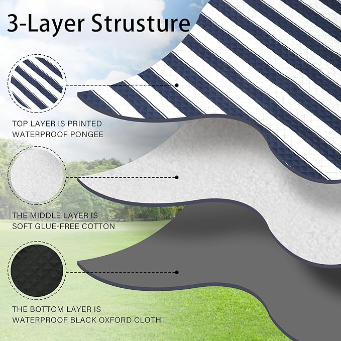 HX&OD Outdoor Picnic Blanket Extra Large, 80”x80” Waterproof Picnic Mat Foldable Camping Blanket Portable with Carry Strap for Beach Mat (Bule)