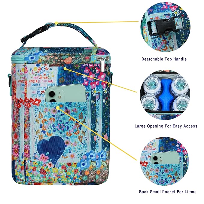Breastmilk Cooler Bag with Ice Pack Fits 4 Baby Bottles Up to 9 Ounce Insulated Baby Bottle Bag Breast Milk Cooler on The Go with Strap Baby Bottle Cooler Bag for Nursing Mom Daycare or Travel