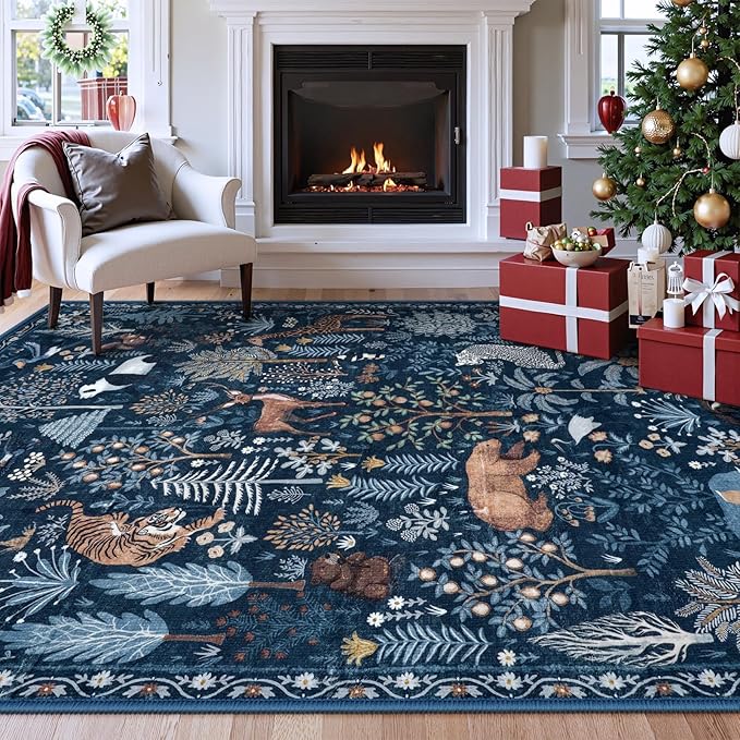 OJIA Jungle Print Rugs for Living Room 8x10 Washable Area Rugs for Bedroom, Modern Non-Slip Ultra-Thin Soft Large Carpet Non-Shedding Nursery Rug for Teens Kids Playroom Dining Room Home Decor