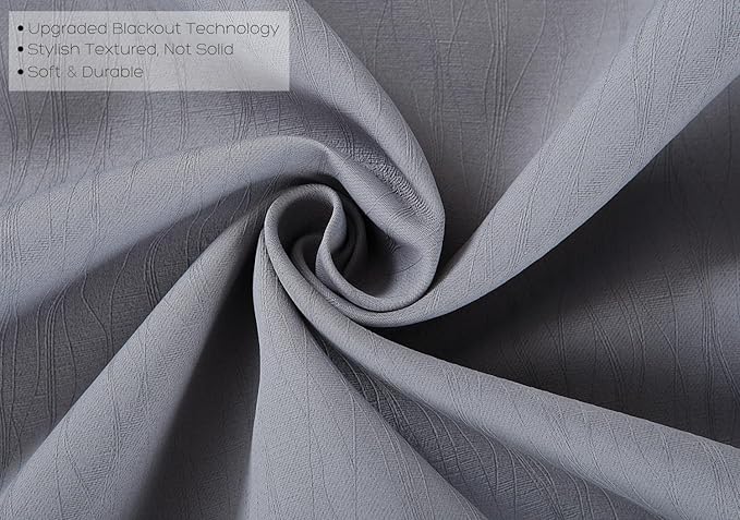 MIUCO Blackout Curtains Room Darkening Curtains Textured Grommet Window Curtains for Living Room 2 Panels 52x84 Inch Long Silver